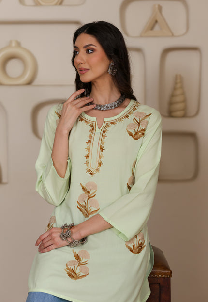 Qazmi Women Kashmiri Aari Embroidered Viscose Rayon Short Kurta