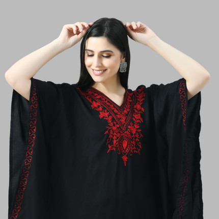 Qazmi  V-Neck Flared Sleeves Aari Work Kaftan Kurti
