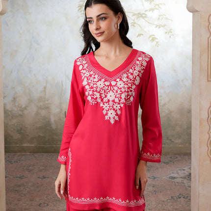 Qazmi Women's Kashmiri Aari Work Navy Blue CoOrd Set