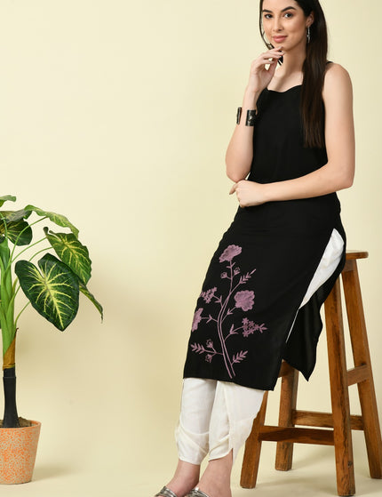 Black Reel Sleevless Long Kurti For Women