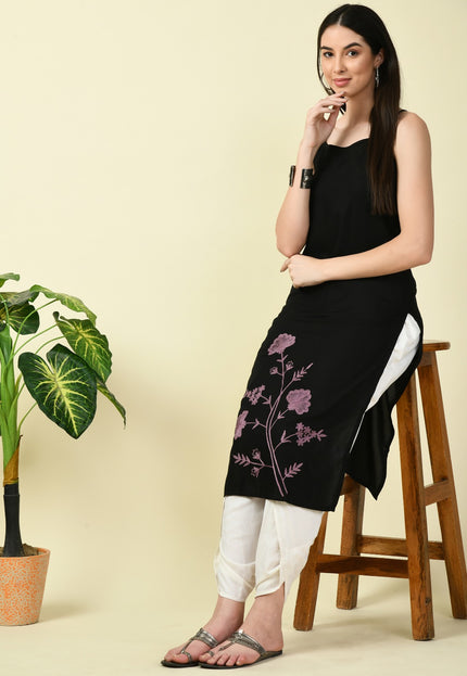 Black Reel Sleevless Long Kurti For Women
