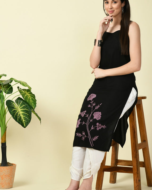 Black Reel Sleevless Long Kurti For Women