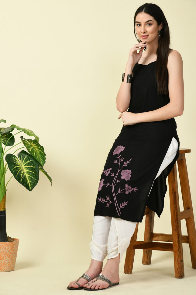 Black Reel Sleevless Long Kurti For Women