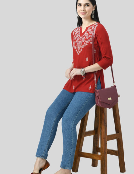 Chikan Short Kurti For Women