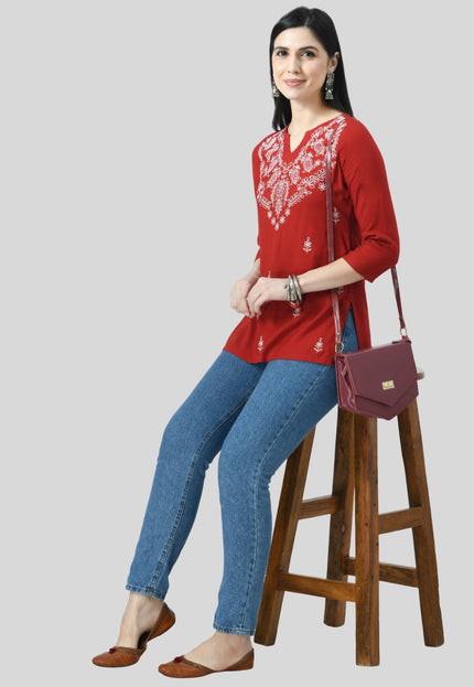 Chikan Short Kurti For Women