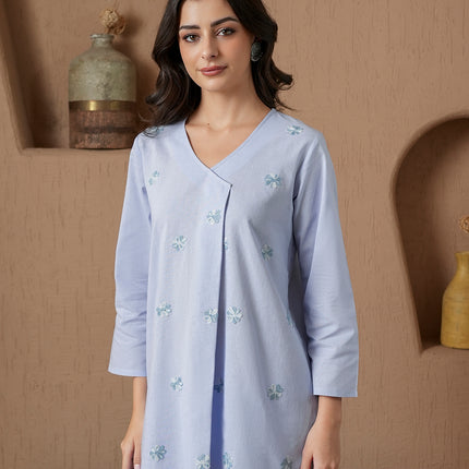 Qazmi Women's Cotton Linen Kashmiri Aari Work CoOrd Set