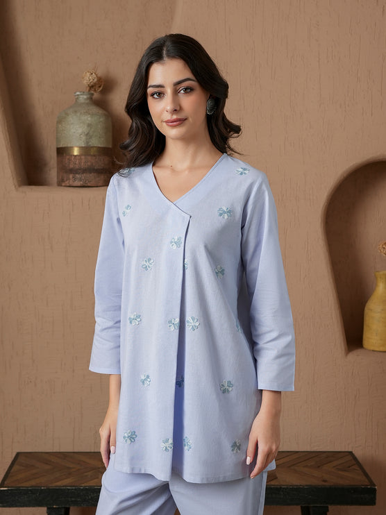Qazmi Women's Cotton Linen Kashmiri Aari Work CoOrd Set