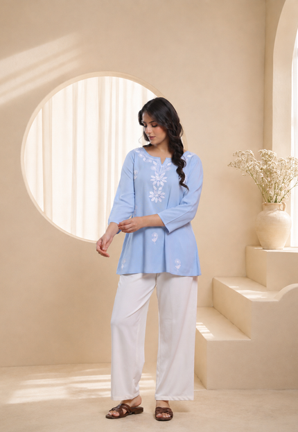 Qazmi Women's Kashmiri Aari Embroidered Viscose Rayon A-Line Flared Kurti