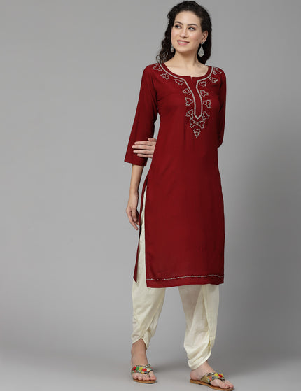 Tila Work Maroon Long Kurti For Women