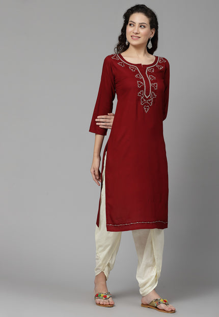 Tila Work Maroon Long Kurti For Women