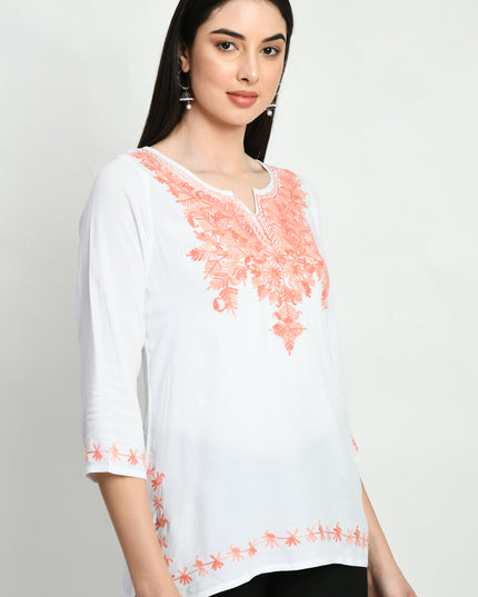 White Peach Kerry Short Kurti For Women