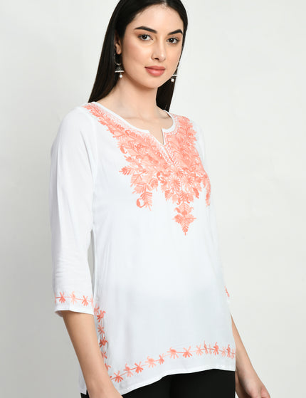 White Peach Kerry Short Kurti For Women