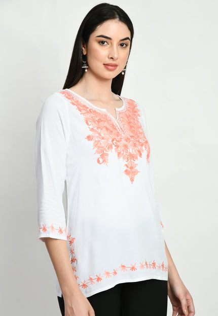 White Peach Kerry Short Kurti For Women