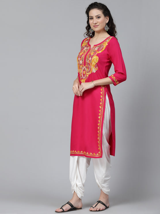 QAZMI Kashmiri Embroidered Straight Kurta