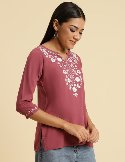 Light Wine Silk Short Kurti For Women