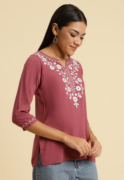 Light Wine Silk Short Kurti For Women