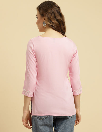 Light Pink Aari Short Kurti For Women