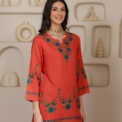 Qazmi Women Aari Embroidered Viscose Rayon Ethnic Short Kurta