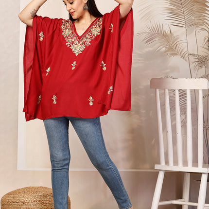 Qazmi Hannah V-Neck Flared Sleeves Aari Work Kaftan Kurti