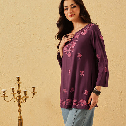 QAZMI Zayesha Kashmiri Aari Embroidered A-Line Flared Kurti