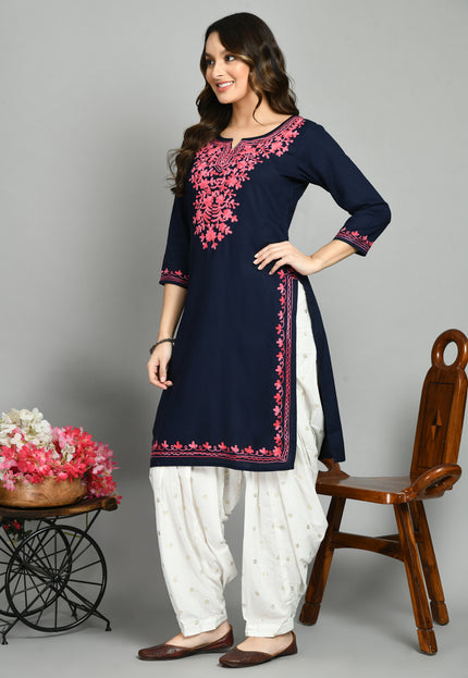 Blue Pink Aari Long Kurti For Women