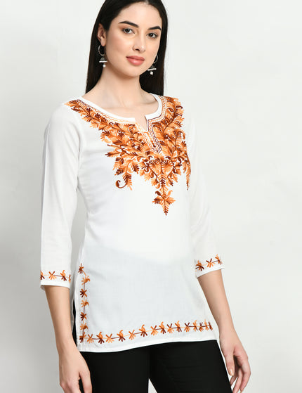 Rust Aari Short Kurti For Women