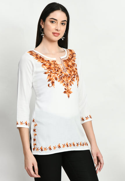 Rust Aari Short Kurti For Women