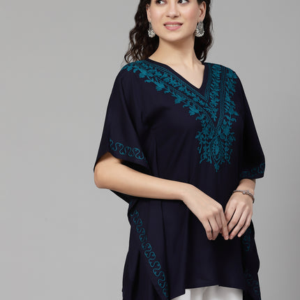 Qazmi  V-Neck Flared Sleeves Aari Work Kaftan Kurti
