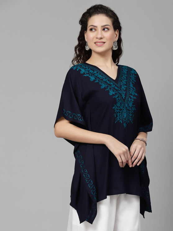 Qazmi  V-Neck Flared Sleeves Aari Work Kaftan Kurti