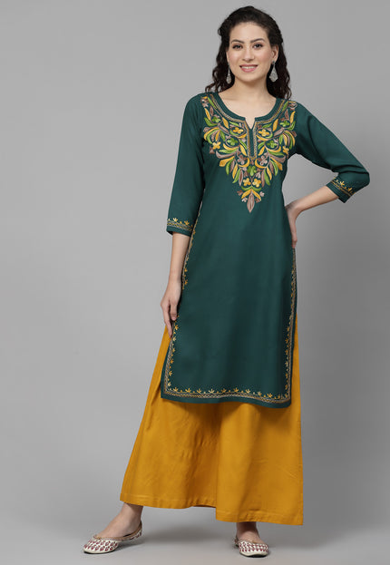 Bushra Green Aari Long Kurti For Women