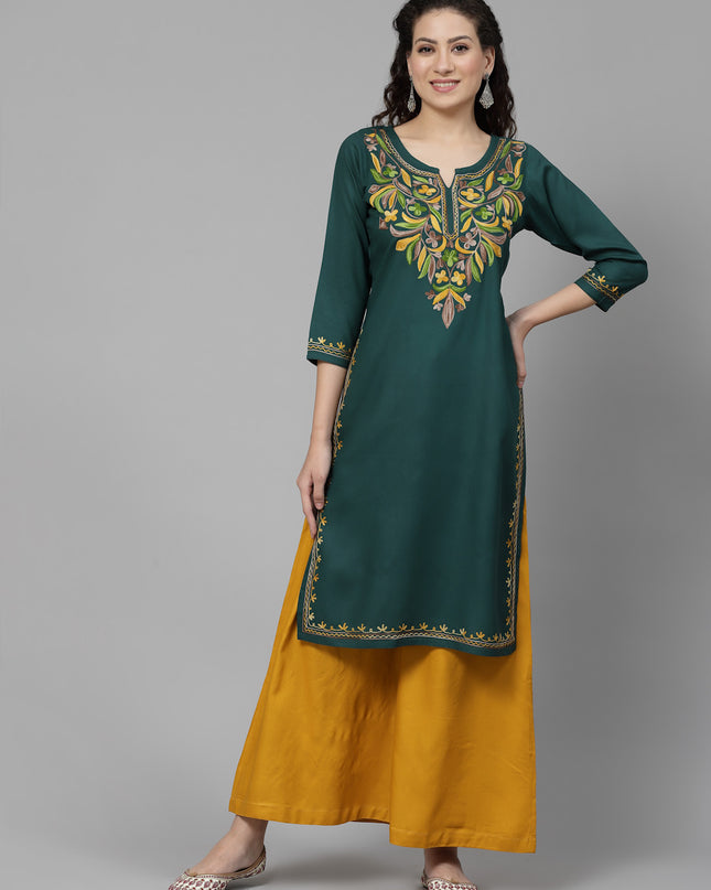 Bushra Green Aari Long Kurti For Women