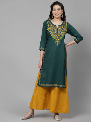 Bushra Green Aari Long Kurti For Women