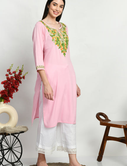 Light Pink Multi Aari Long Kurti For Women
