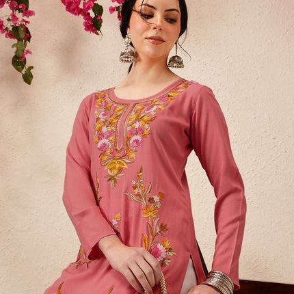 Qazmi Women's Sahar Kashmiri Aari Work Straight Kurta