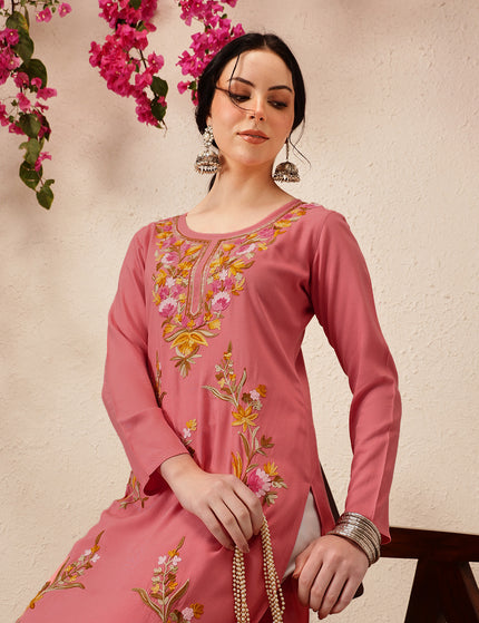 Qazmi Women's Sahar Kashmiri Aari Work Straight Kurta