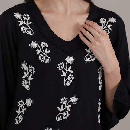 Qazmi Women Kashmiri Aari Embroidered Viscose Rayon Flared Sleeves Short Kurti