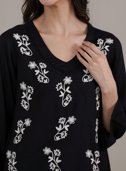 Qazmi Women Kashmiri Aari Embroidered Viscose Rayon Flared Sleeves Short Kurti