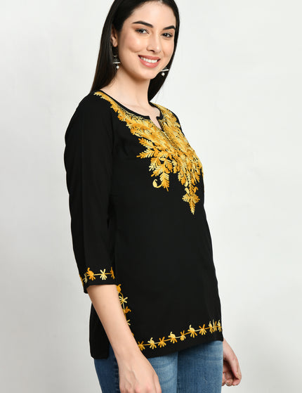 Black Kerry Aari Short Kurti For Women