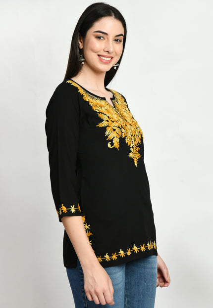 Black Kerry Aari Short Kurti For Women