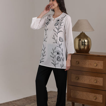 Qazmi Women's Aari Embroidered Pure Cotton Short Kurta