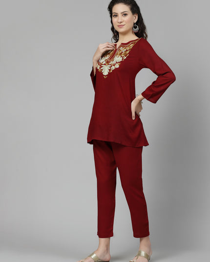 Maroon Aari Co-Ord Set for Women