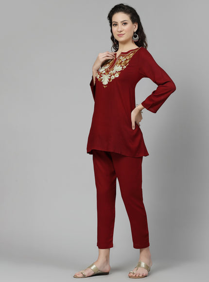 Maroon Aari Co-Ord Set for Women