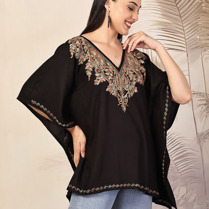 QAZMI Ethnic Motifs Embroidered V-Neck Flared Sleeves Kaftan Kurti