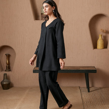 Qazmi Women's Cotton Linen Kashmiri Aari Work CoOrd Set