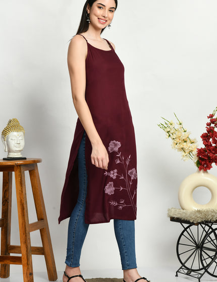 Wine Reel Sleevless Long Kurti For Women