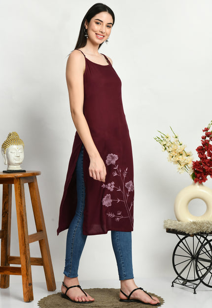Wine Reel Sleevless Long Kurti For Women