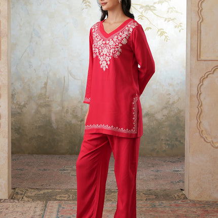 Qazmi Women's Kashmiri Aari Work Navy Blue CoOrd Set