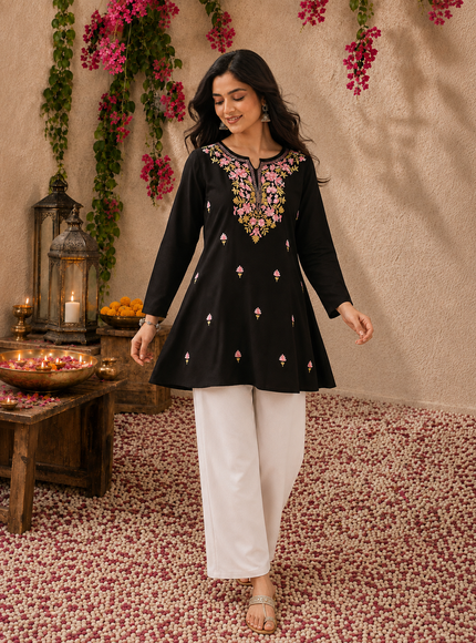 Qazmi Women's Kashmiri A-Line  Flared Kurti