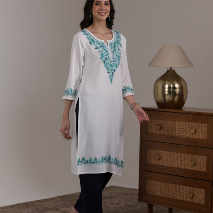 Qazmi Women's Noor Kashmiri Aari Work Straight Kurta