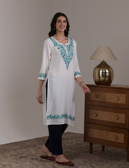 Qazmi Women's Noor Kashmiri Aari Work Straight Kurta
